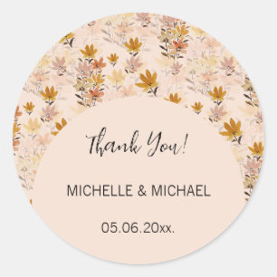 Sticker Rond Fleurs sauvages jaune moutarde bohème pastel