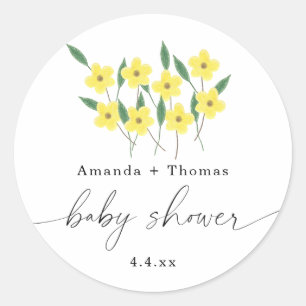 Sticker Rond Fleurs sauvages jaunes - Baby shower