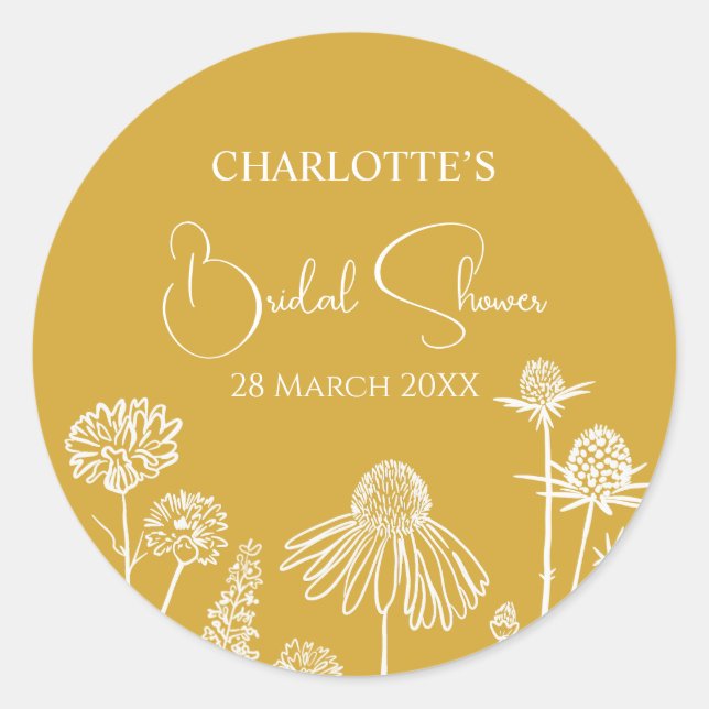 Sticker Rond Fleurs sauvages jaunes Floral esquissé  (Devant)