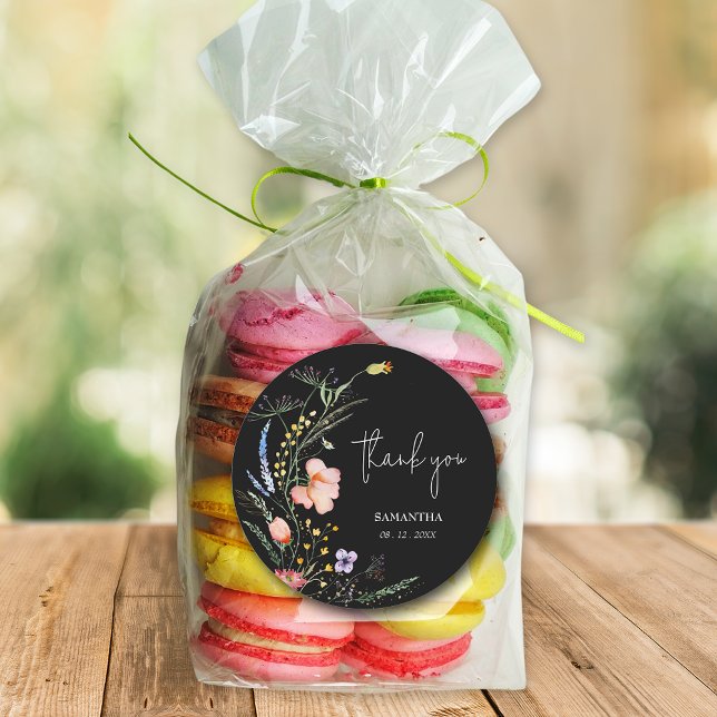 Sticker Rond Fleurs sauvages Mariage Black (Créateur téléchargé)