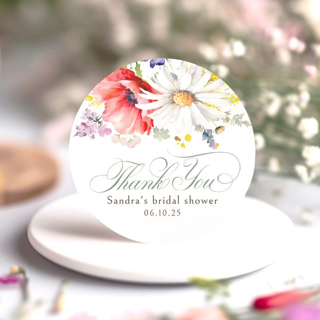 Sticker Rond Fleurs sauvages Merci (Wildflowers Thank You Stickers)