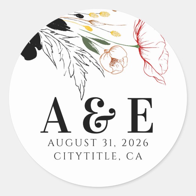 Sticker Rond Fleurs sauvages Moderne Boho Accents noirs  (Devant)