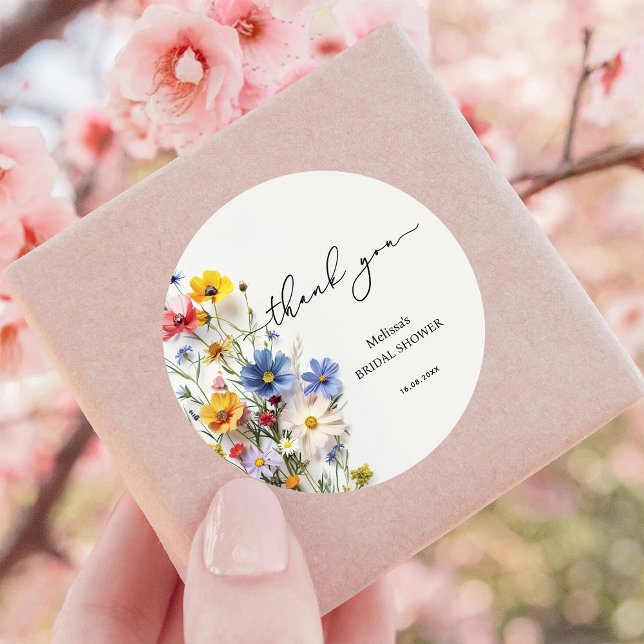 Sticker Rond Fleurs Sauvages Remerciements Baby Shower de Marié (Créateur téléchargé)