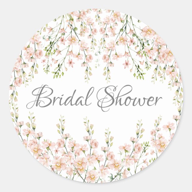 Sticker Rond Fleurs sauvages rose Blush Élégant Floral Bridal (Devant)