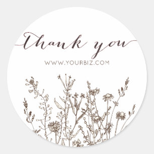 Sticker Rond Fleurs Sauvages Rustiques Herbacées Floral Merci