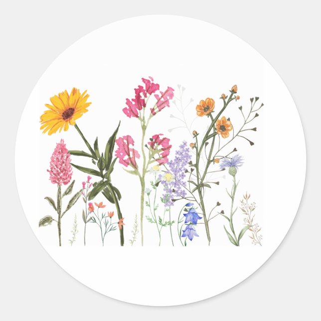 Sticker Rond Fleurs sauvages, Vintages fleurs botaniques jolies (Devant)