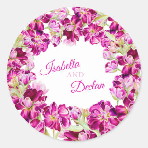Sticker Rond Fleurs stock rose foncé aquarelle mariage