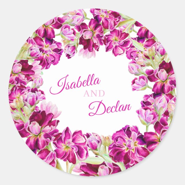Sticker Rond Fleurs stock rose foncé aquarelle mariage (Devant)