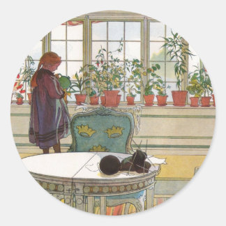 Sticker Rond Fleurs sur le rebord de la fenêtre par Carl Larsso