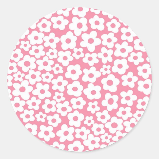 Sticker Rond Fleurs sur le rose (Devant)