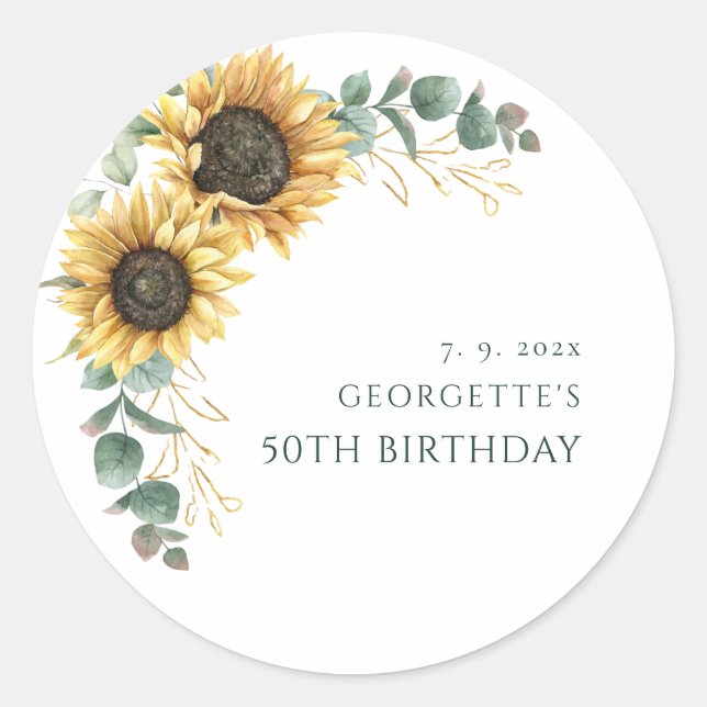 Sticker Rond Fleurs Tournesol 50e Anniversaire (Devant)
