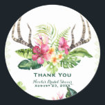 Sticker Rond Fleurs tropicales Boho Rustic Antlers Fête des mar<br><div class="desc">Customisez avec tout texte. Correspondance d'objets dans mon magasin.</div>