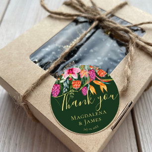 Sticker Rond Fleurs Tropicales Orange Rose Et Coloré Privilégie