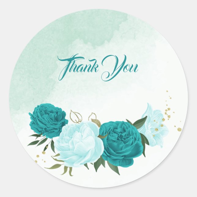 Sticker Rond fleurs turquoise vert feuille mariage (Devant)