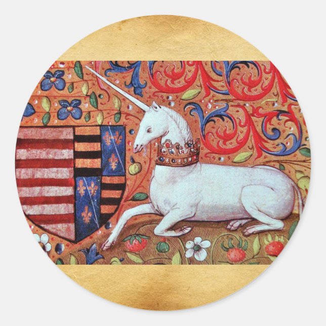STICKER ROND FLEURS UNICORNES ET MÉDIÉVALES, MOTIFS FLORAUX IMA (Devant)