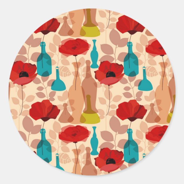 Sticker Rond Fleurs, vases et bouteilles motif (Devant)