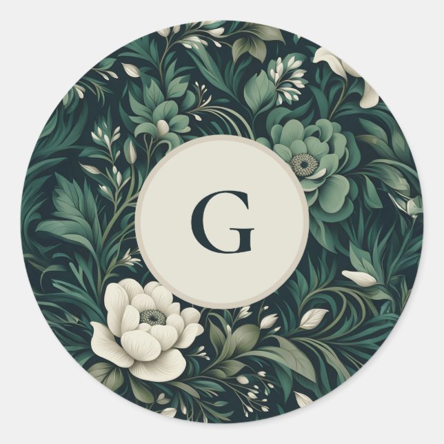 Sticker Rond Fleurs Vert Émeraude Foncé (Devant)