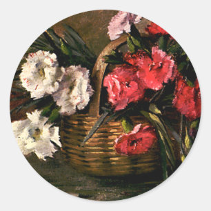 Sticker Rond Fleurs victoriennes vintage, Œillets floraux