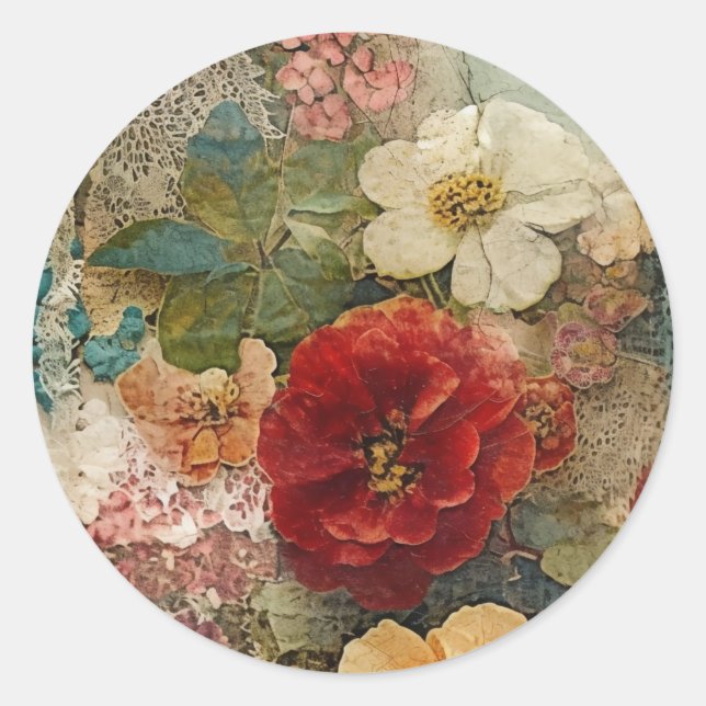 Sticker Rond Fleurs Vintage (Devant)