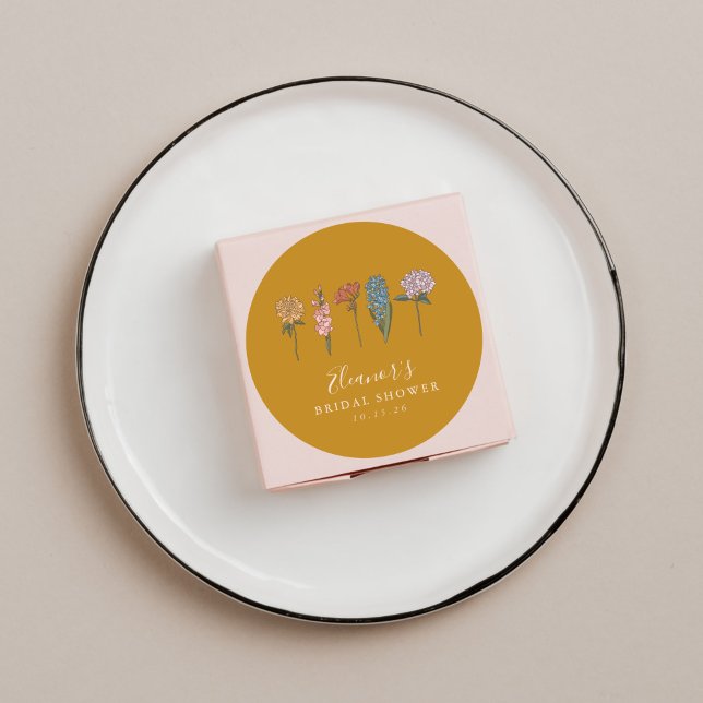 Sticker Rond Fleurs Vintage Bohème Jaune Personnalisé Baignade  (Créateur téléchargé)