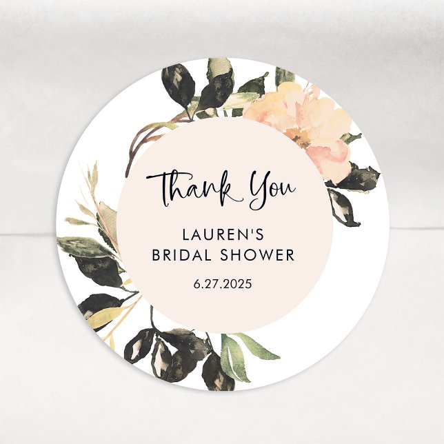 Sticker Rond Fleurs Vintage | Élégant Shower de Mariée (Elegant, vintage floral bridal shower stickers)