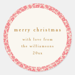 Sticker Rond Fleurs Vintage Rouge Atténué Mignon Noël Personnal