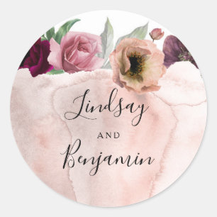 Sticker Rond Fleurs vintages Aquarelle Mariage romantique