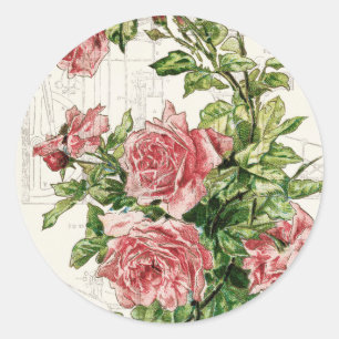 Sticker Rond Fleurs vintages au-dessus de texte affligé