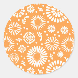 Sticker Rond fleurs vintages orange
