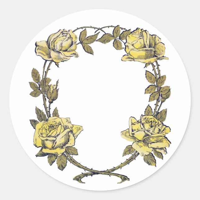 Sticker Rond Fleurs vintages, Rose Jaune Wreath (Devant)