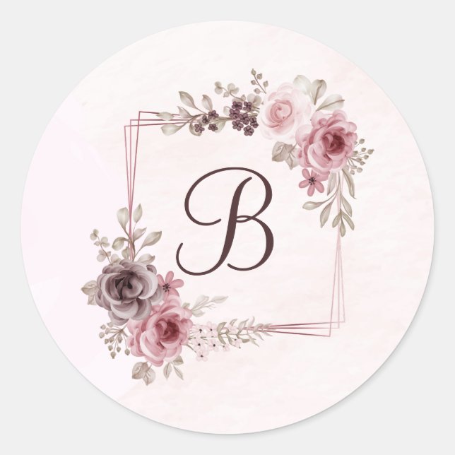 Sticker Rond Fleurs vintages sur rose clair (Devant)