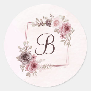 Sticker Rond Fleurs vintages sur rose clair