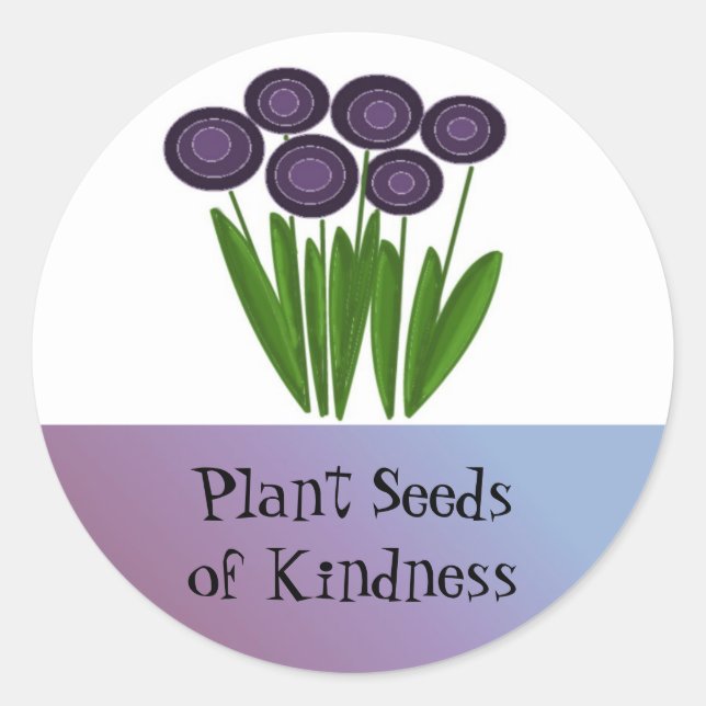 Sticker Rond Fleurs violettes avec citation motivationnelle (Devant)