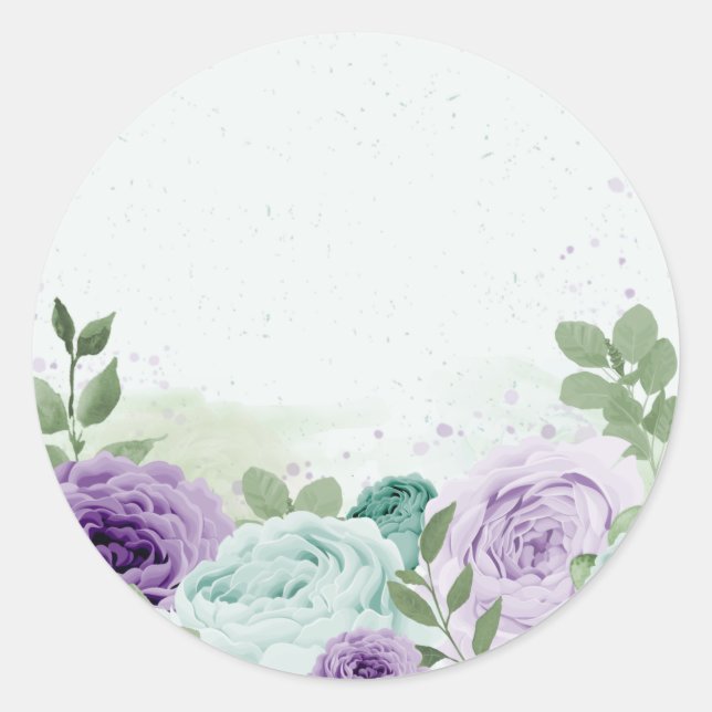 Sticker Rond fleurs violettes bleues verdure botanique (Devant)