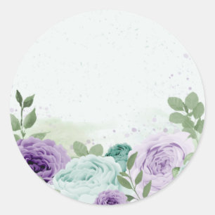 Sticker Rond fleurs violettes bleues verdure botanique