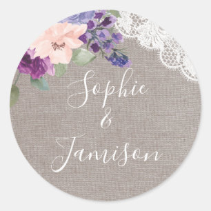 Sticker Rond Fleurs violettes et Mariages dentelles