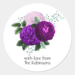 Sticker Rond Fleurs violettes et vertes