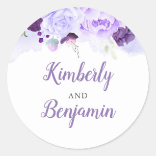 Sticker Rond Fleurs violettes Mariage élégant