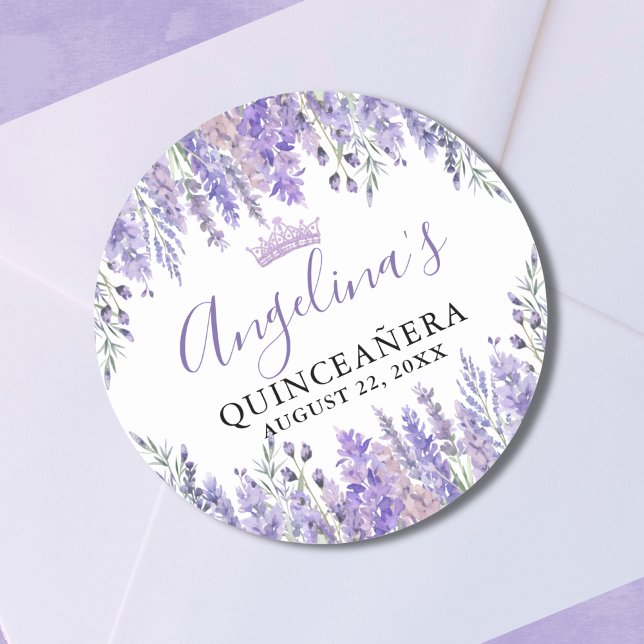 Sticker Rond Fleurs violettes pour Quinceañera (Floral Purple Quinceanera Classic Round Sticker)