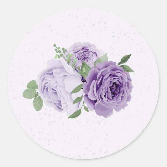 Sticker Rond fleurs violettes romantiques vert feuille botaniqu (Devant)
