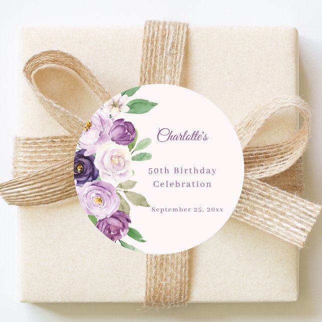 Sticker Rond Fleurs violettes roses pour anniversaire (Créateur téléchargé)