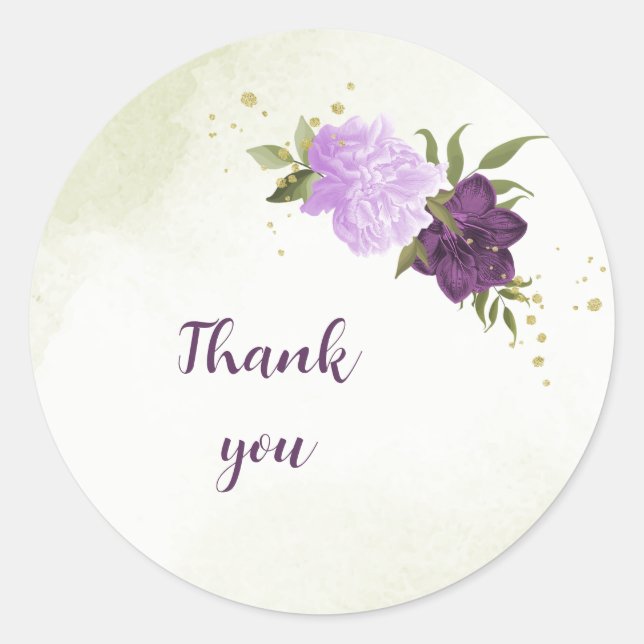 Sticker Rond fleurs violettes vert feuille mariage (Devant)