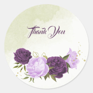 Sticker Rond fleurs violettes vert feuille mariage