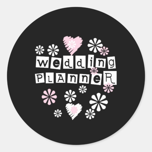 Sticker Rond Fleurs wedding planners blanches sur noir (Devant)