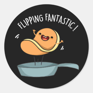 Sticker Rond Fliastic Funny Pancake Pun Dark BG