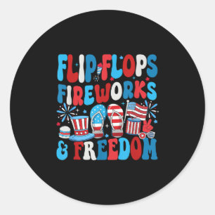 Sticker Rond Flip Flops Amusants Feu D'Oeuvre Et Liberté Indépe