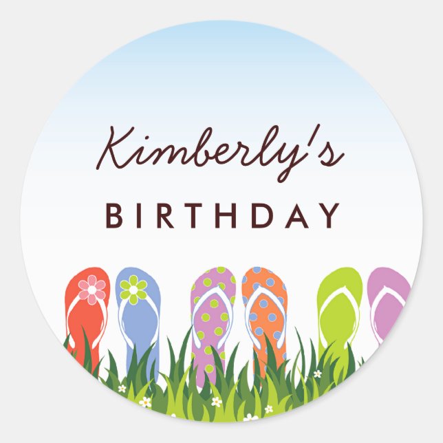 Sticker Rond Flip Flops Colorés Amusant Au Soleil Anniversaire  (Devant)