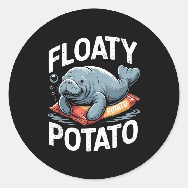 Sticker Rond Floaty Tatoes Lamantin Drôle Vache de Mer Océan An (Devant)