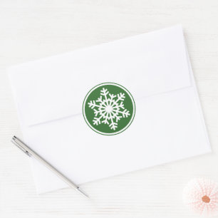 Sticker Rond Flocon De Neige Blanc En Vert