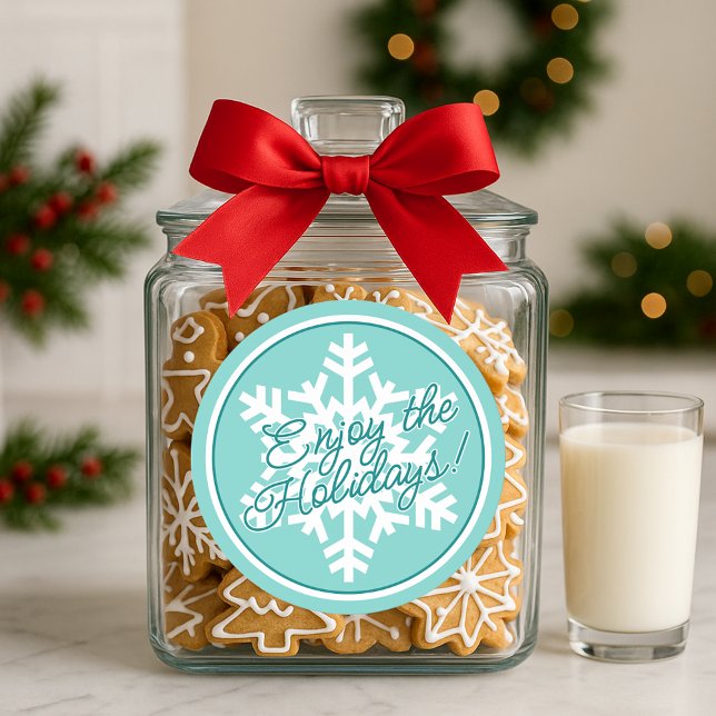 Sticker Rond Flocon de neige blanc sur fond sarcelle aqua turqu (Créateur téléchargé)